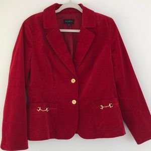 Talbots Classic Holiday Red with Gold Detail Corduroy Blazer Jacket 14